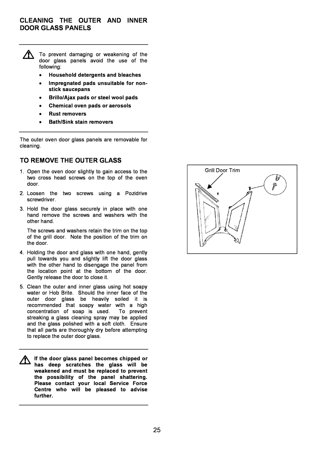 Zanussi ZHF865 manual Cleaning The Outer And Inner Door Glass Panels, To Remove The Outer Glass 