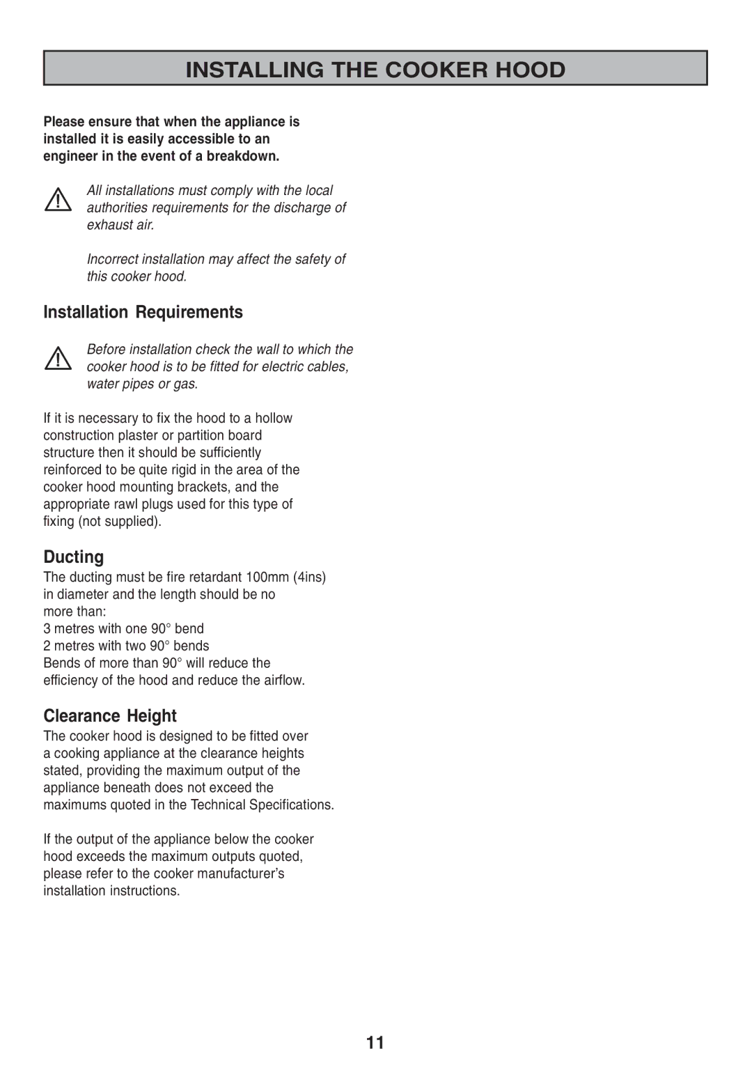 Zanussi ZHI 600 manual Installing the Cooker Hood, Installation Requirements, Ducting, Clearance Height 