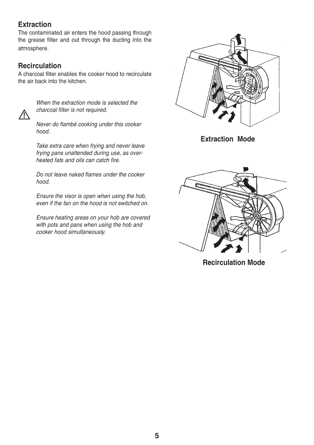 Zanussi ZHI 600 manual Extraction Mode, Recirculation Mode 