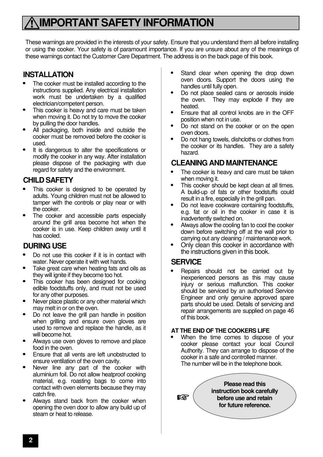 Zanussi ZHM 868 manual Installation, Child Safety, During USE, Cleaning and Maintenance, Service 