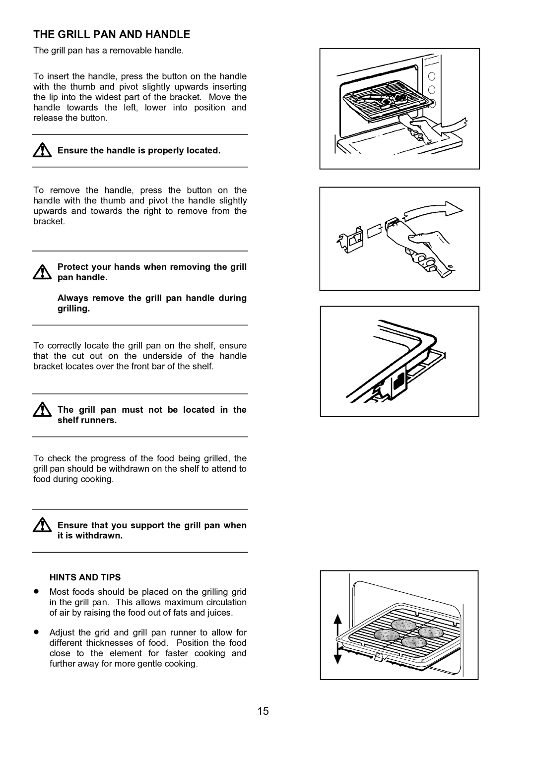 Zanussi ZHQ 575 manual Grill PAN and Handle, Ensure the handle is properly located 