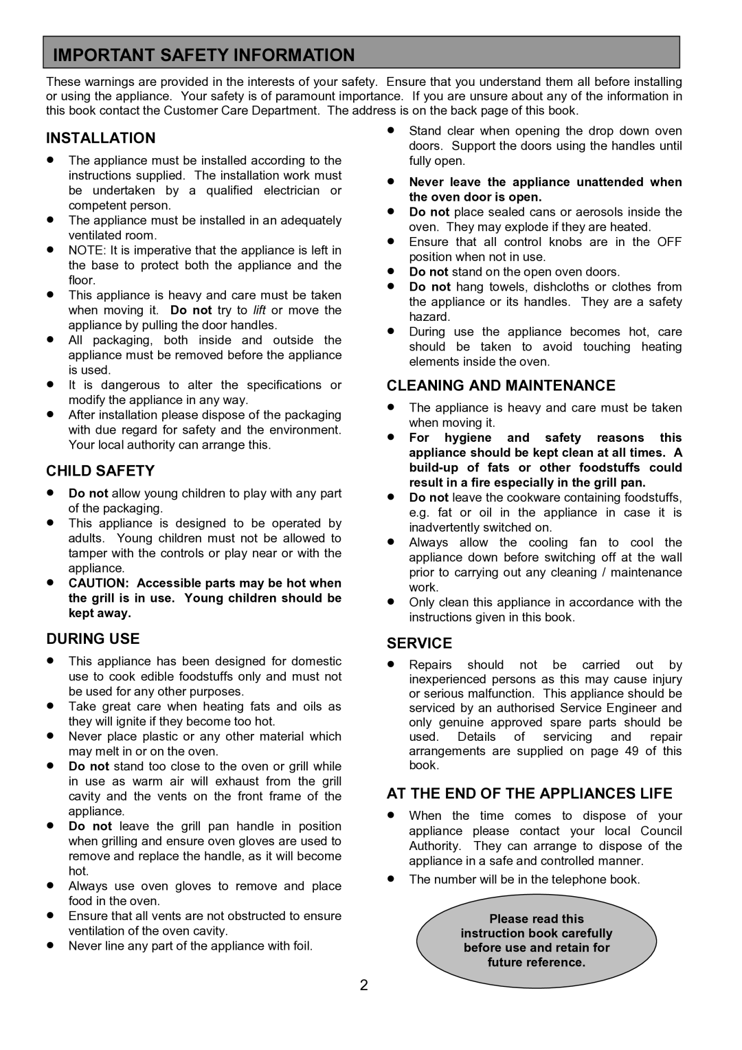 Zanussi ZHQ 575 manual Important Safety Information 