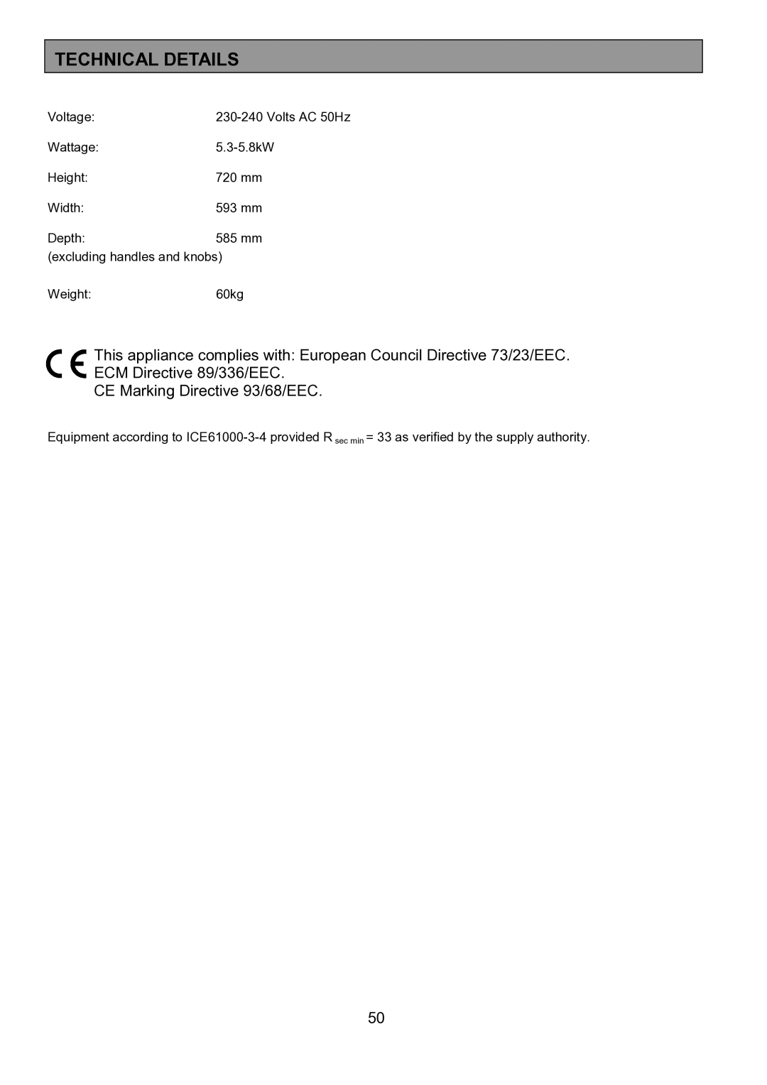 Zanussi ZHQ 575 manual Technical Details 