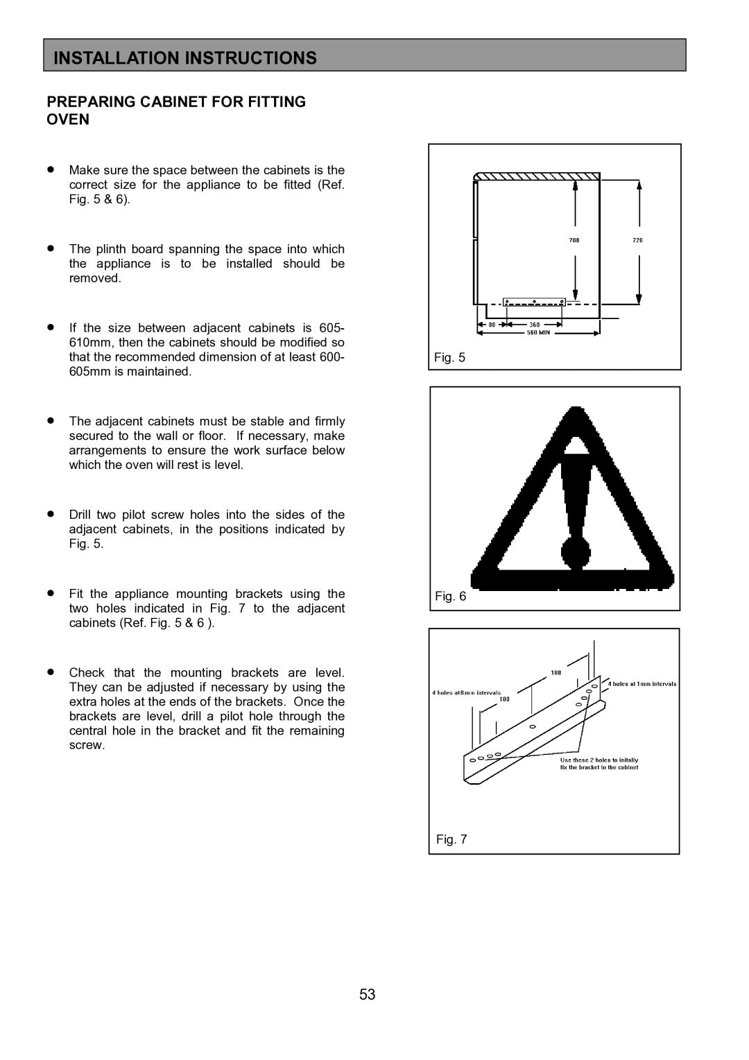 Zanussi ZHQ 575 manual Preparing Cabinet for Fitting Oven 