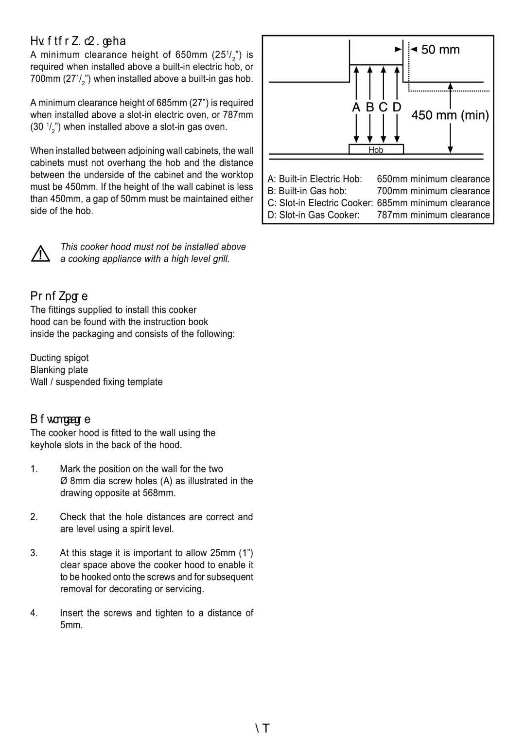 Zanussi ZHT 610 manual Unpacking, Wall Fitting 