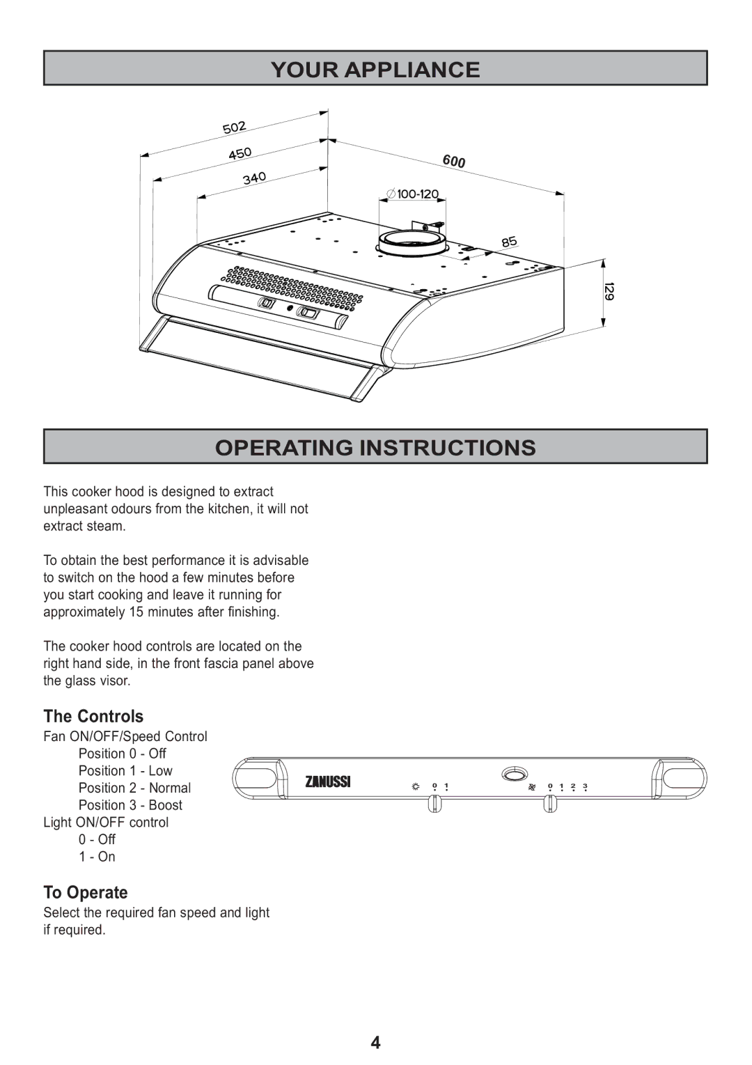 Zanussi ZHT 610 manual Your Appliance Operating Instructions, Controls, To Operate 