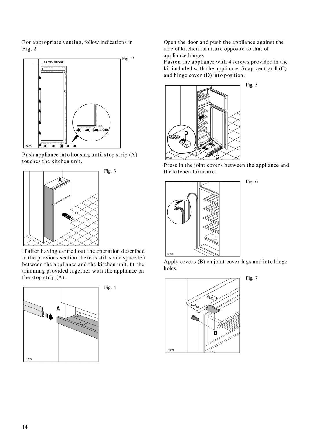 Zanussi ZI 428 D manual Apply covers B on joint cover lugs and into hinge holes 