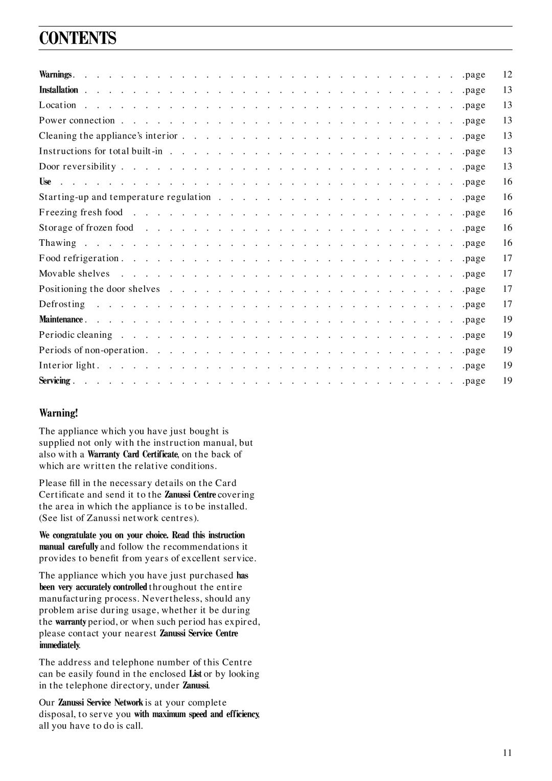 Zanussi ZI 5280 D manual Contents 