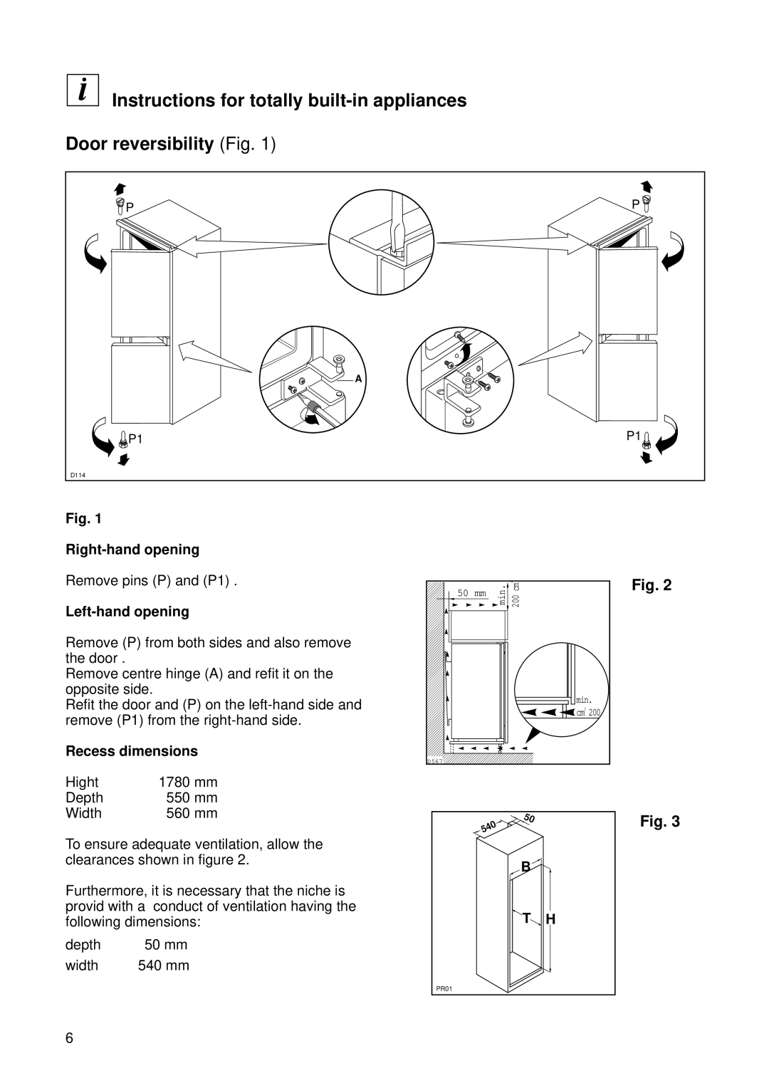 Zanussi ZI 718/12 K manual Right-hand opening, Left-hand opening, Recess dimensions 