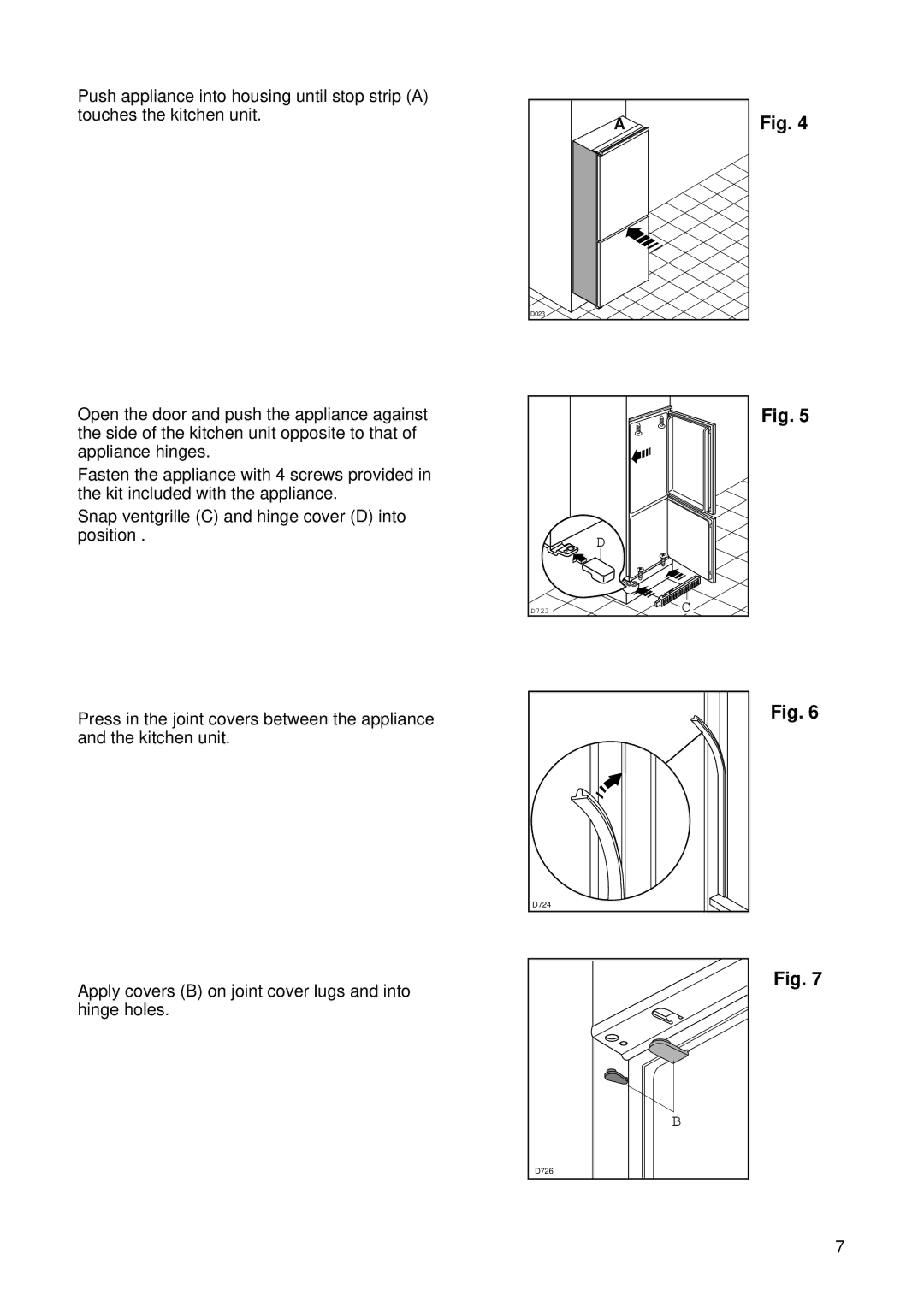 Zanussi ZI 718/12 K manual Apply covers B on joint cover lugs and into hinge holes 