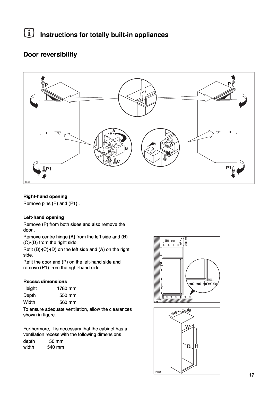 Zanussi ZI 720/8 FF Instructions for totally built-in appliances Door reversibility, Right-hand opening, Left-hand opening 