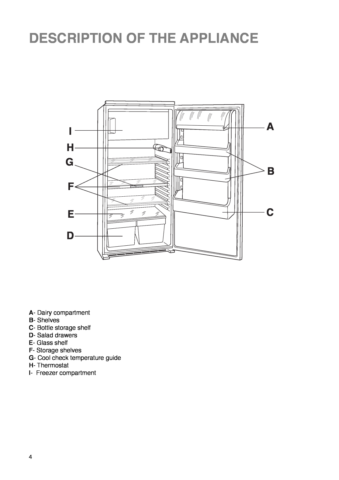 Zanussi ZI 7243 manual Description Of The Appliance, I H G F E D, A B C 