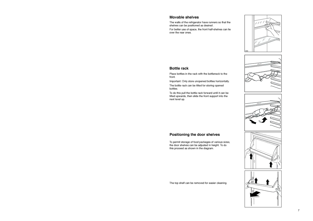 Zanussi ZI 920, ZI 8 FF manual Movable shelves, Bottle rack, Positioning the door shelves 