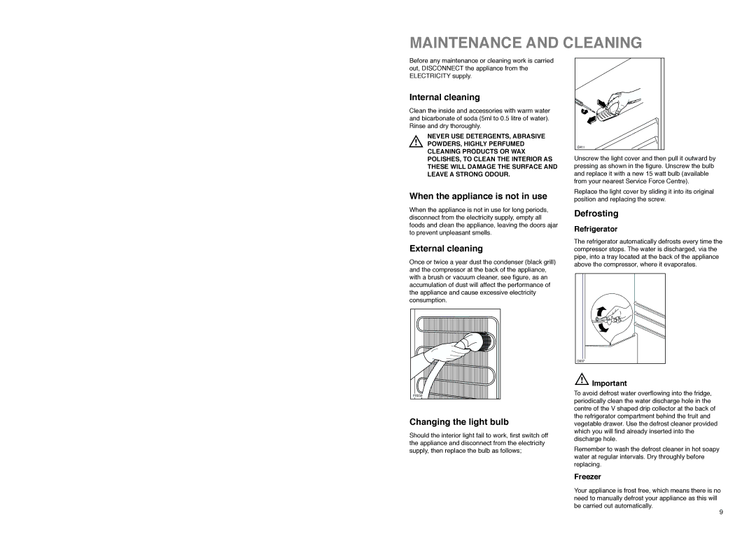 Zanussi ZI 920, ZI 8 FF manual Maintenance and Cleaning 