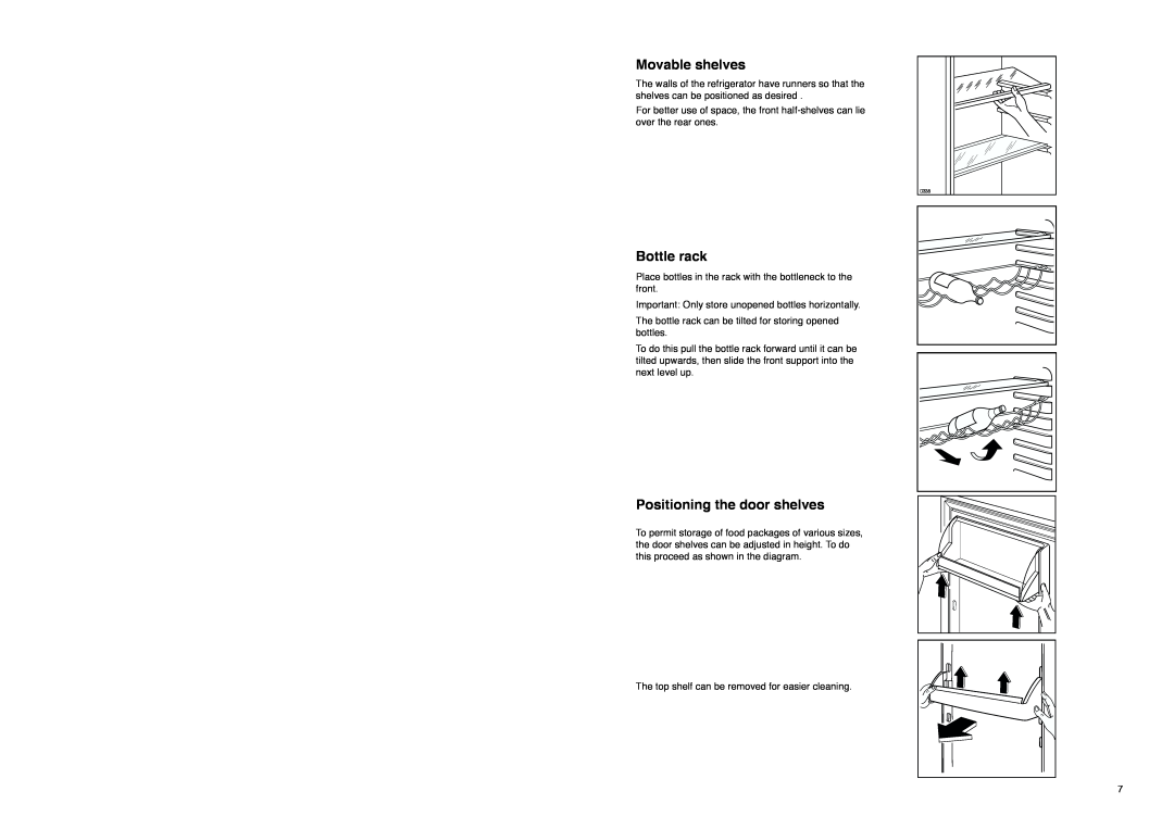 Zanussi ZI 920, ZI 8 FF manual Movable shelves, Bottle rack, Positioning the door shelves 