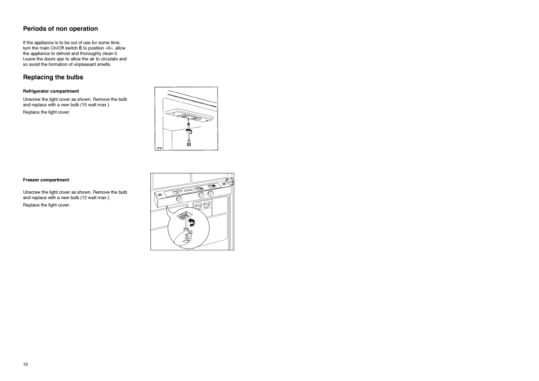 Zanussi ZI 8454 X manual Periods of non operation, Replacing the bulbs 