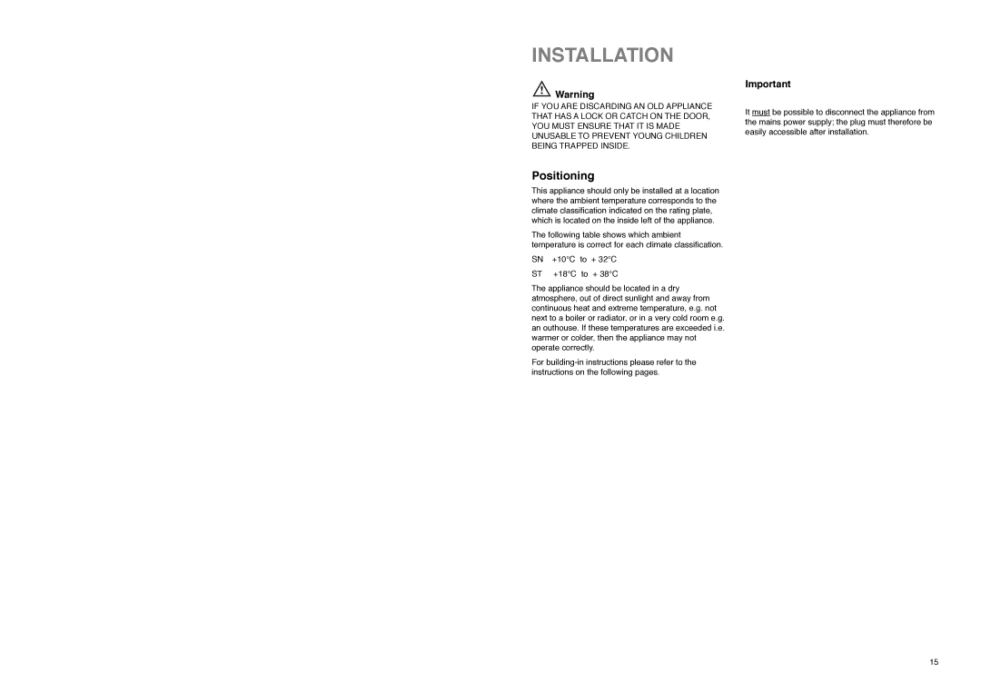 Zanussi ZI 8454 X manual Installation, Positioning 