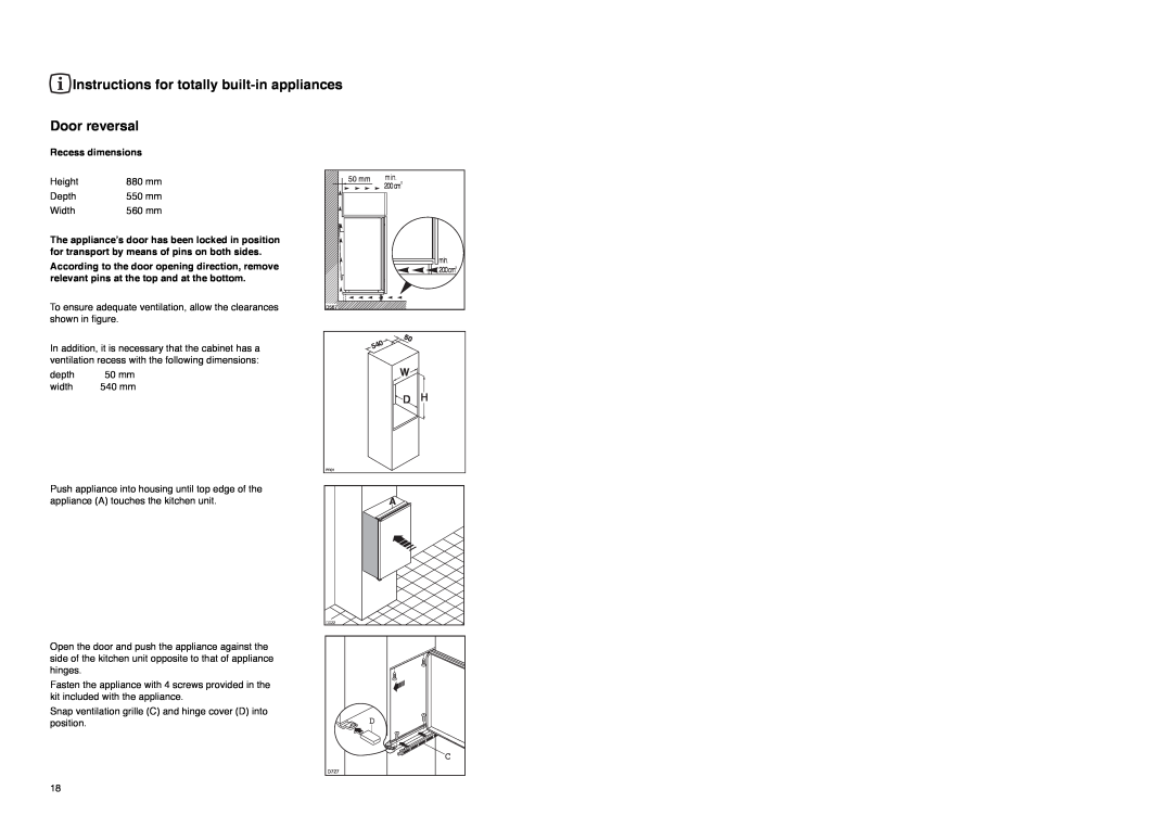 Zanussi ZI 9121 F manual Instructions for totally built-in appliances, Door reversal 