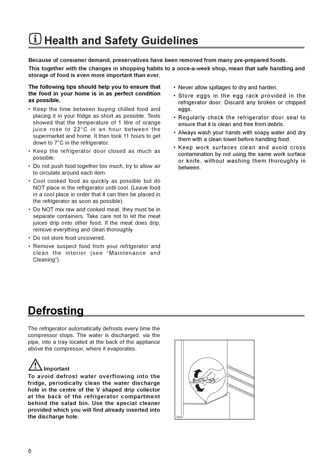 Zanussi ZI 9155, ZI 9225 manual Health and Safety Guidelines, Defrosting 