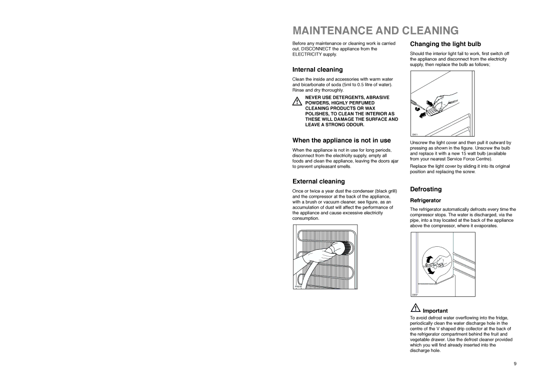 Zanussi ZI 918/12 K manual Maintenance and Cleaning 