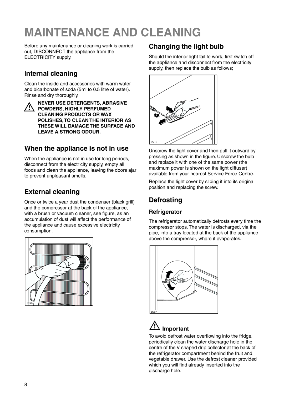 Zanussi ZI 918/12 KA manual Maintenance and Cleaning 