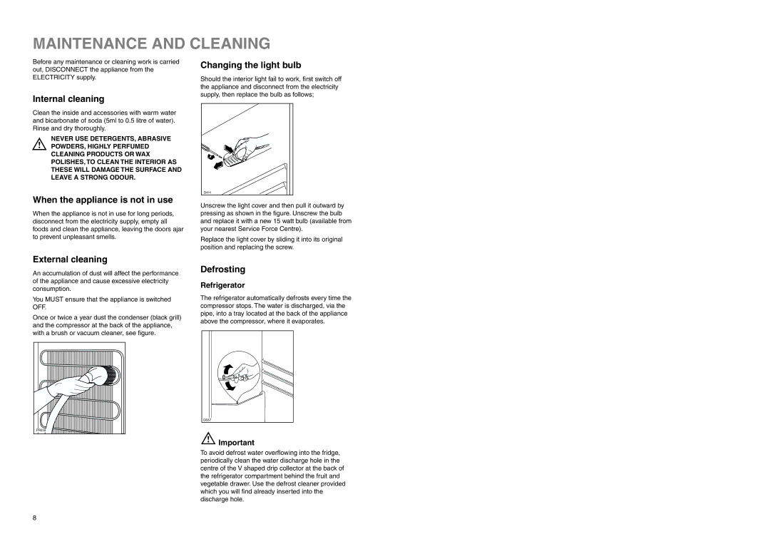 Zanussi ZI 918/8 K manual Maintenance and Cleaning 