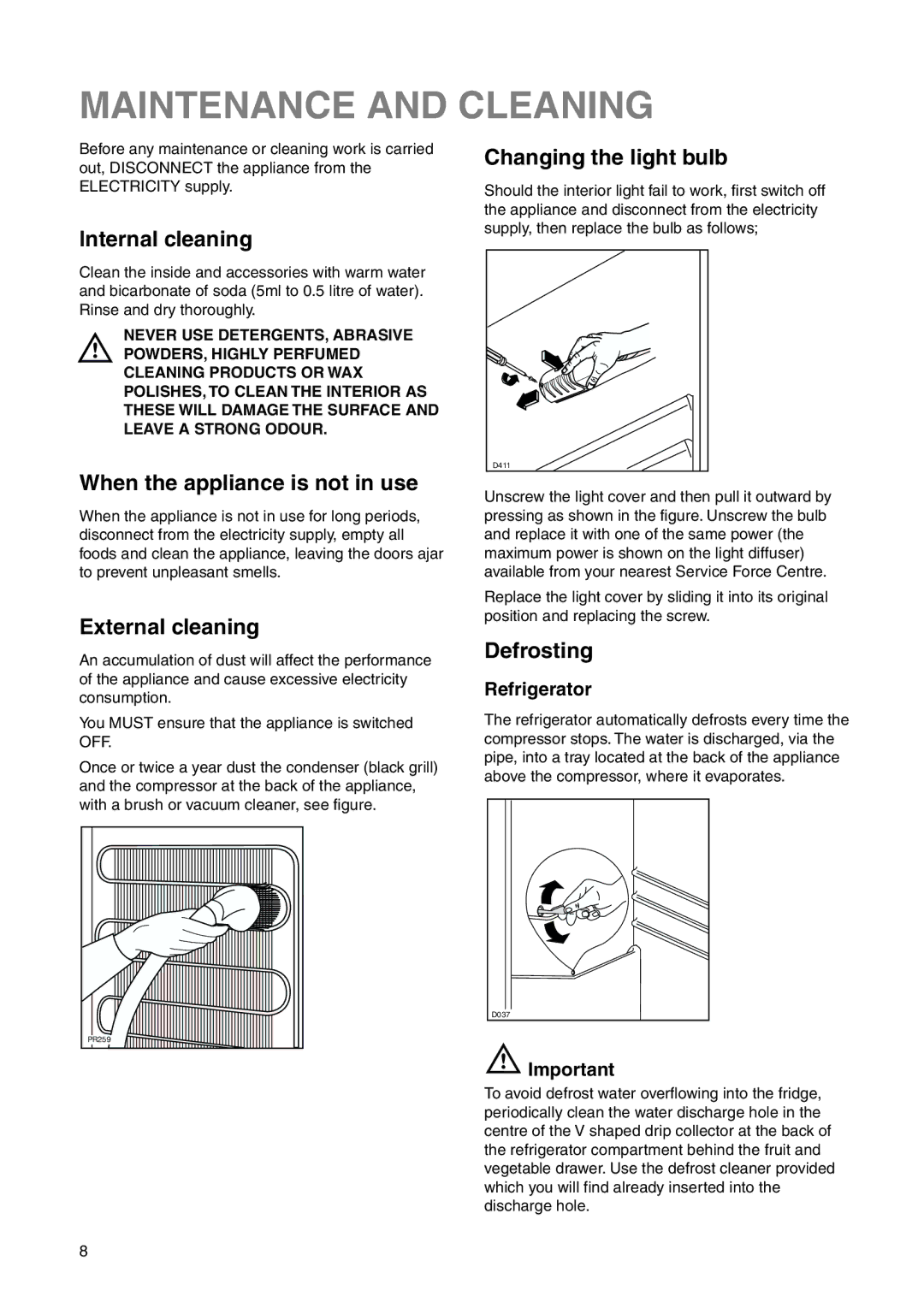 Zanussi ZI 918/8 KA manual Maintenance and Cleaning 