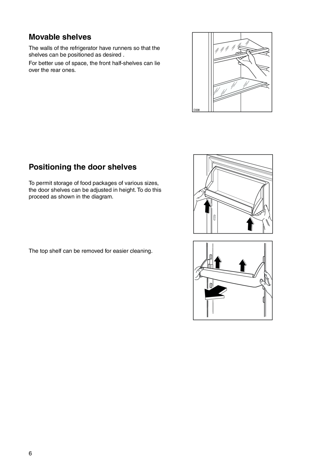 Zanussi ZI 918/8 KA manual Movable shelves, Positioning the door shelves 
