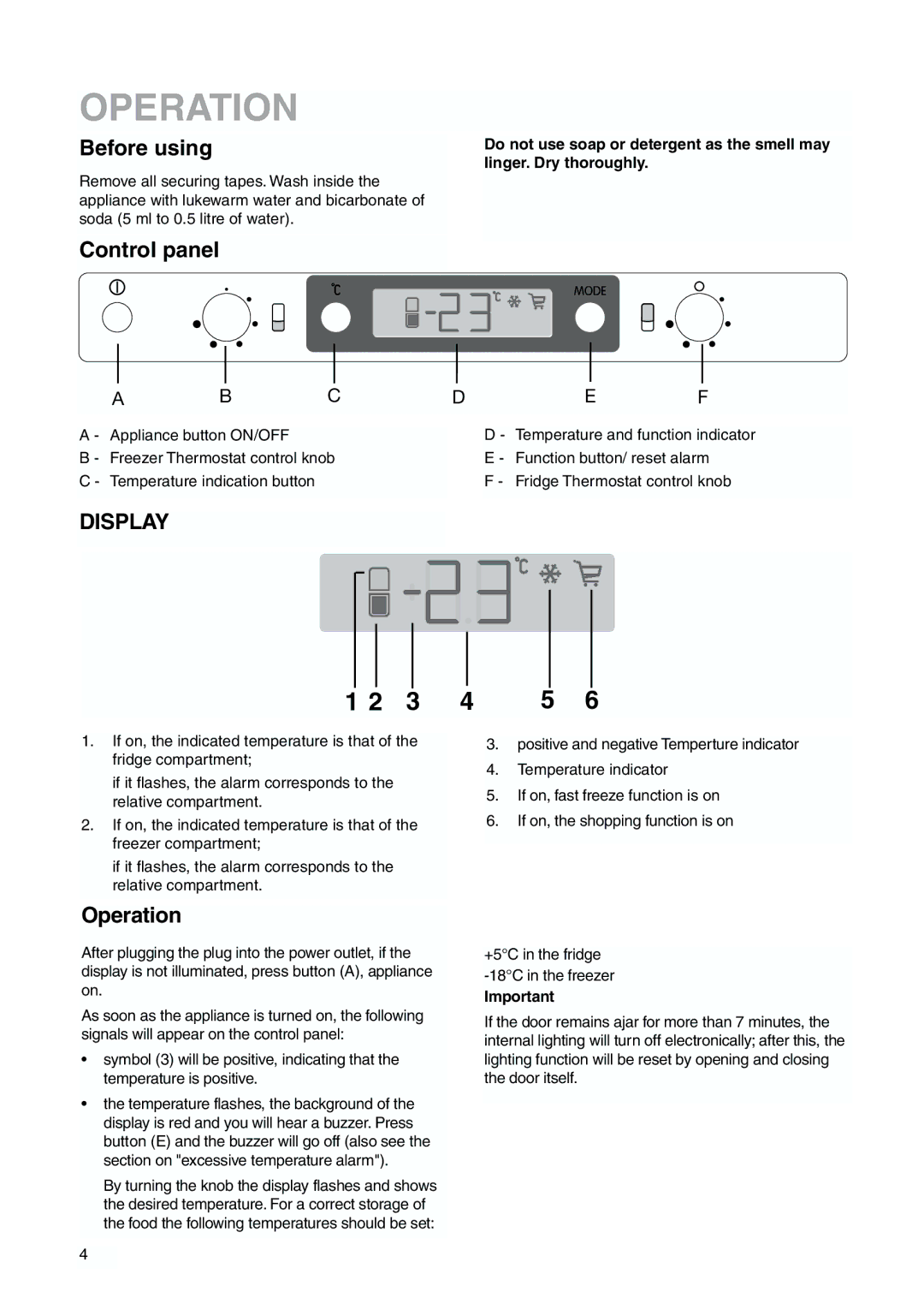 Zanussi ZI 918/9 FFA manual Operation, Before using, Control panel 