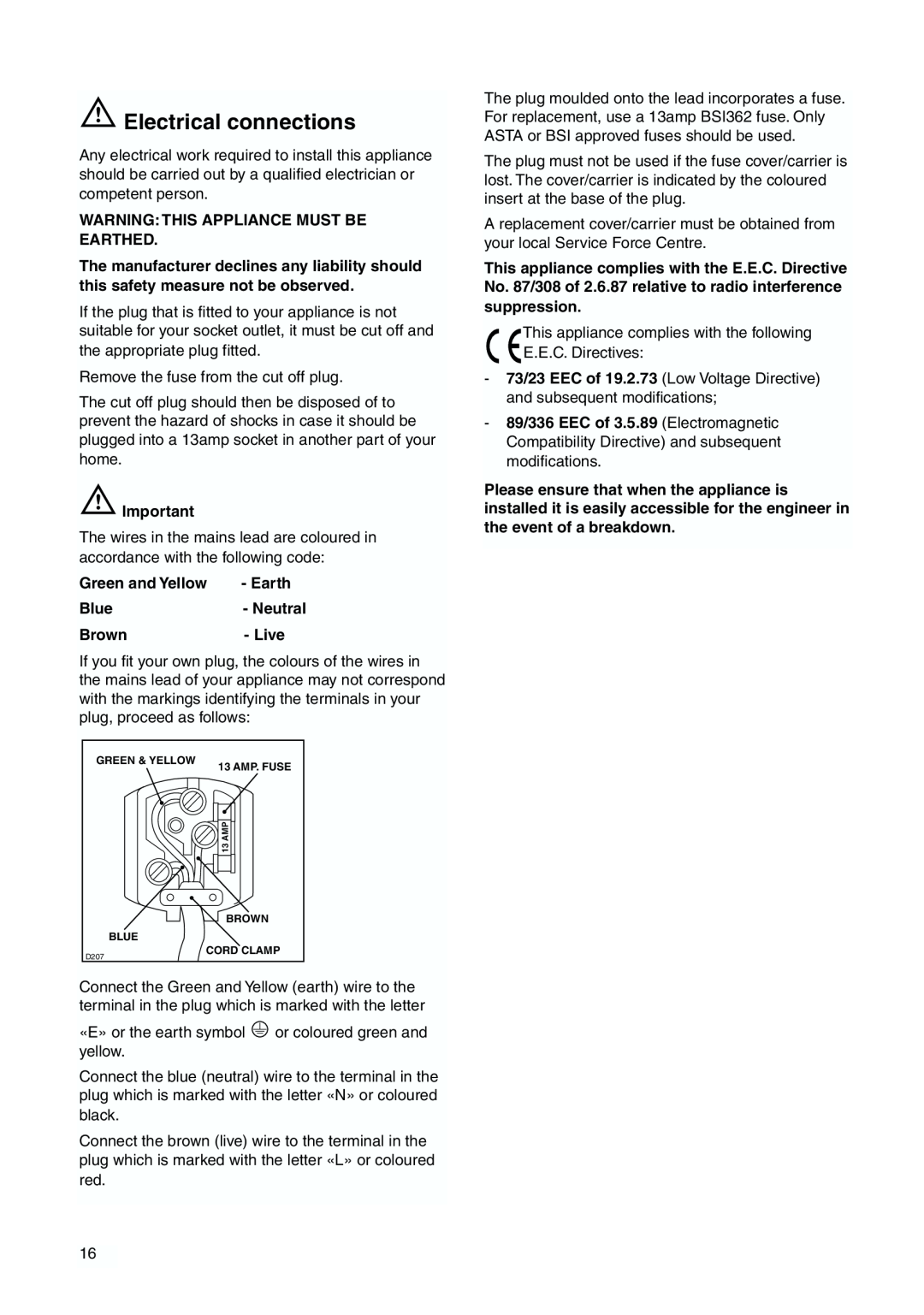 Zanussi ZI 918/9 FFA manual Electrical connections 