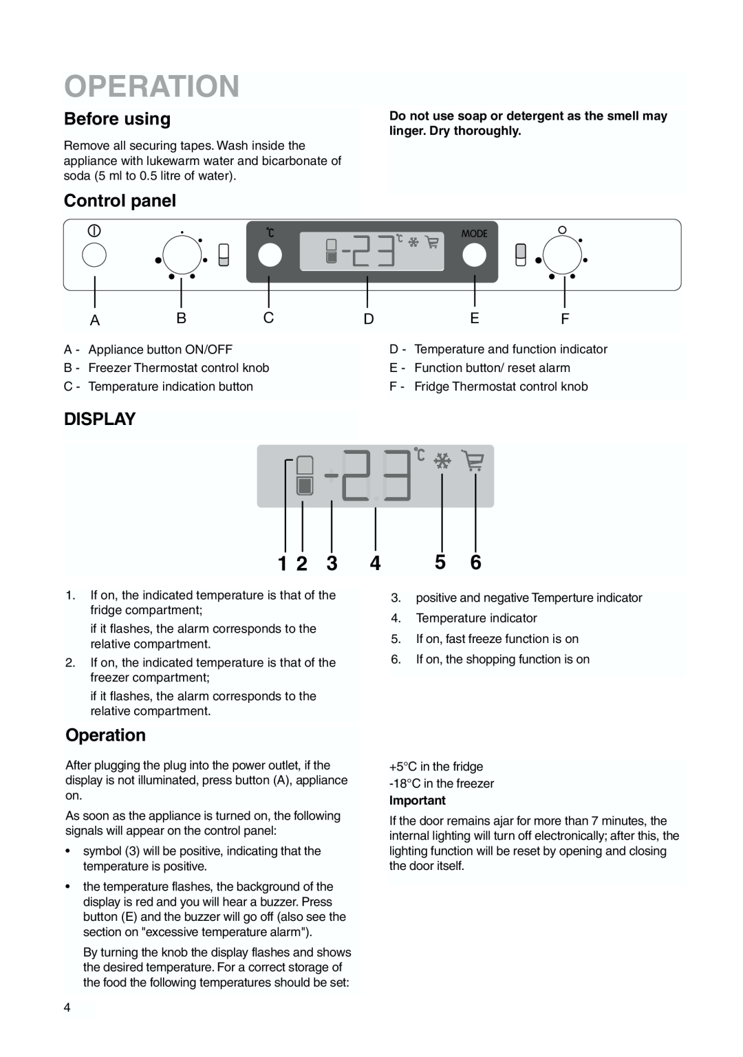 Zanussi ZI 918/9 FFA manual Operation, Before using, Control panel, Display 