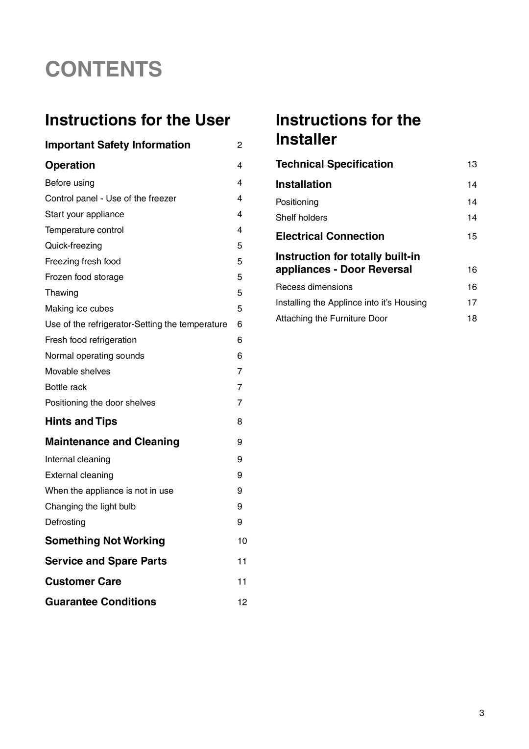 Zanussi ZI 921/8 FF manual Contents 