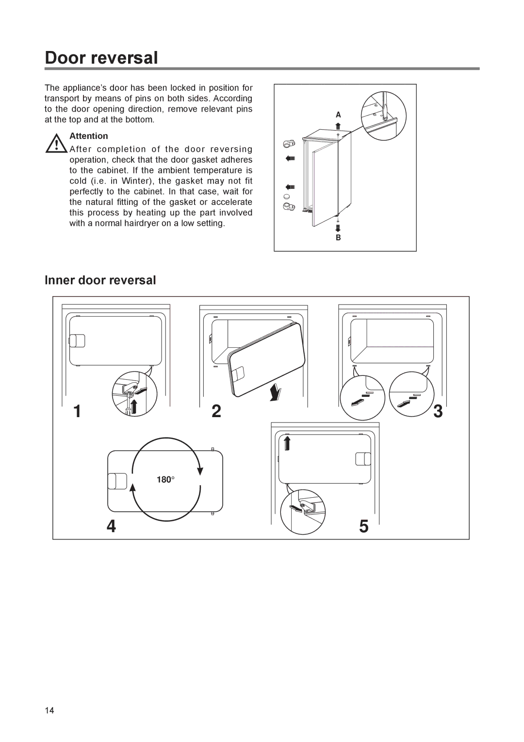 Zanussi ZI 9224 manual Door reversal, Inner door reversal 