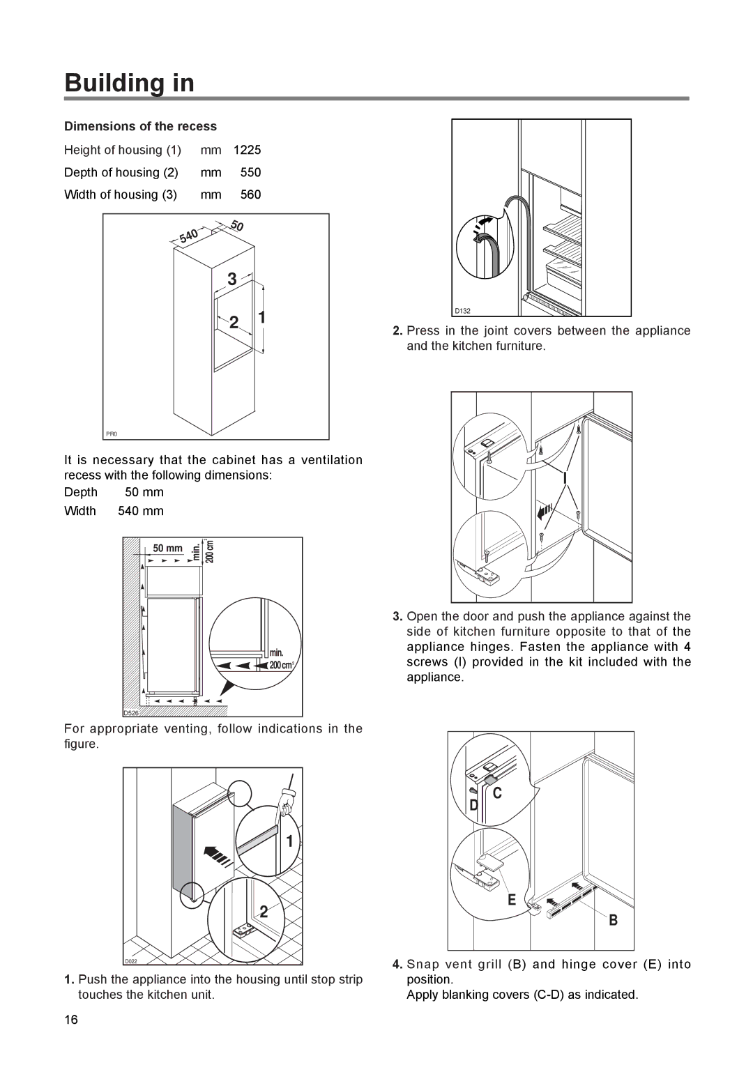 Zanussi ZI 9224 manual Building, Dimensions of the recess 