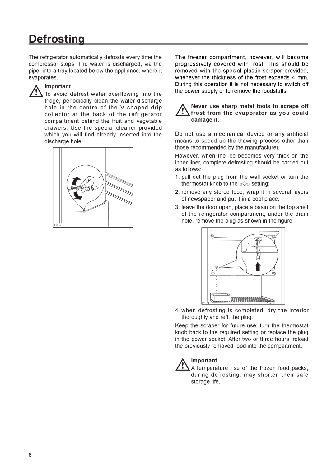 Zanussi ZI 9224 manual Defrosting, D037 