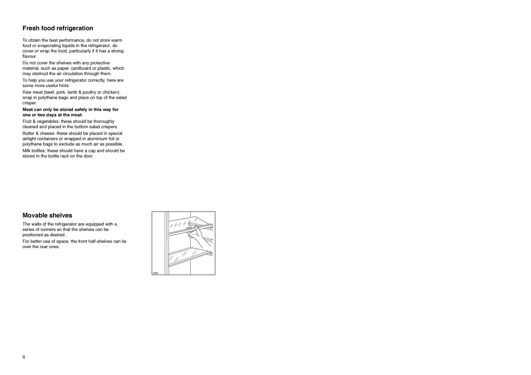 Zanussi ZI 9234 manual Fresh food refrigeration, Movable shelves 