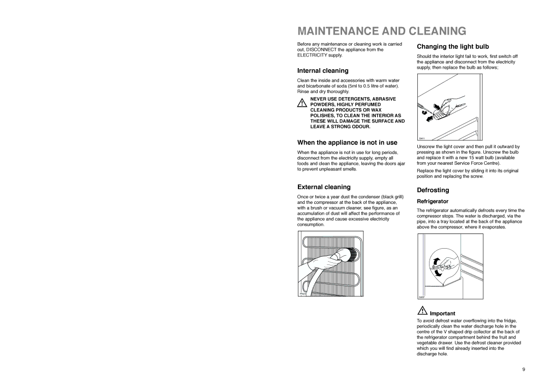 Zanussi ZI 9234 manual Maintenance and Cleaning 