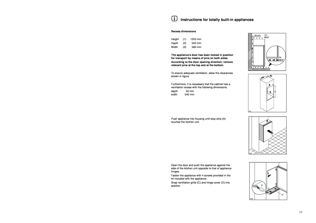 Zanussi ZI 9234 manual Instructions for totally built-in appliances 