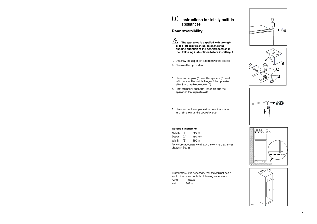 Zanussi ZI 9310 DIS manual Recess dimensions, 540 