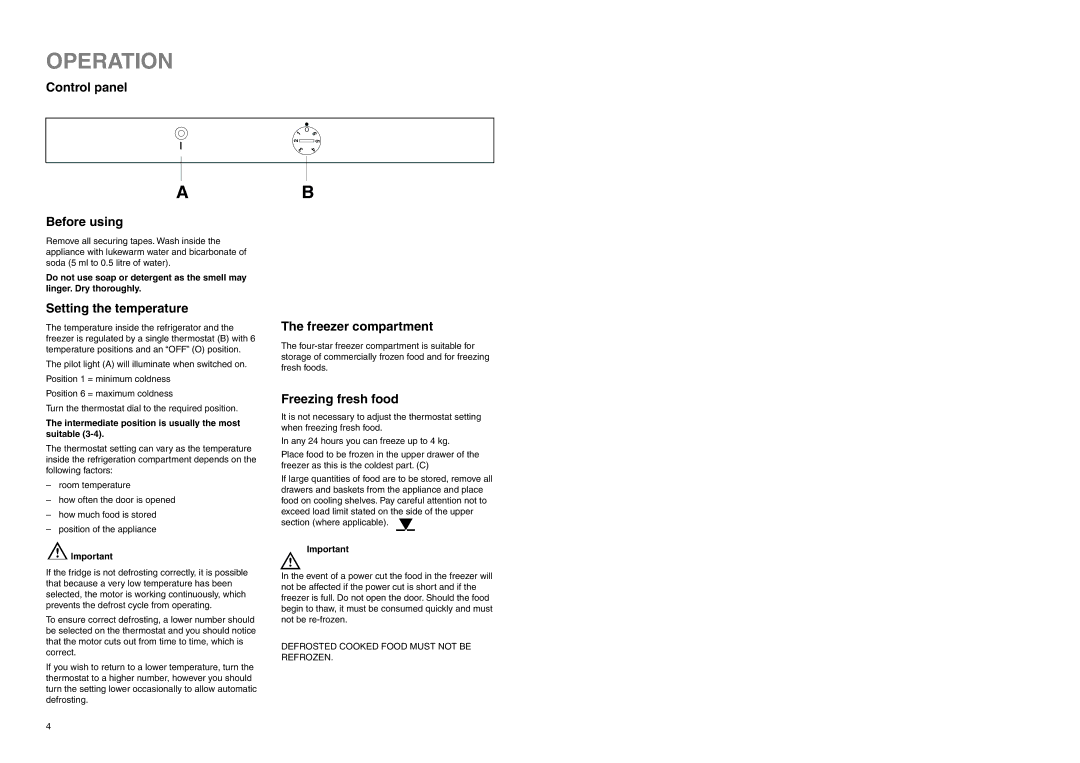 Zanussi ZI 9310 DIS manual Operation, Control panel Before using, Setting the temperature, Freezer compartment 