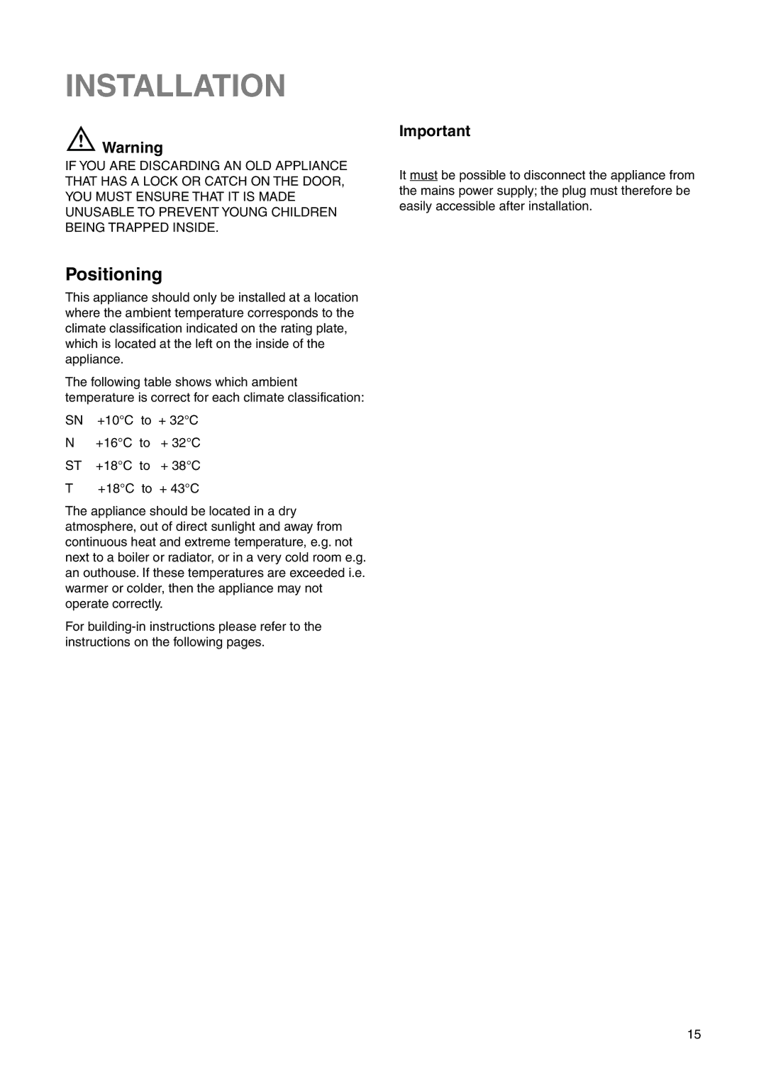 Zanussi ZI 9454 X manual Installation, Positioning 