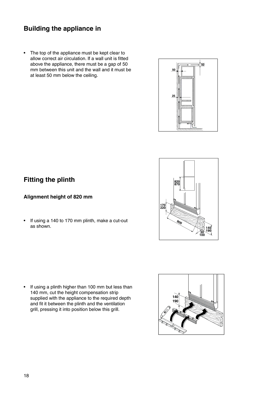 Zanussi ZI 9454 X manual Fitting the plinth, Alignment height of 820 mm 