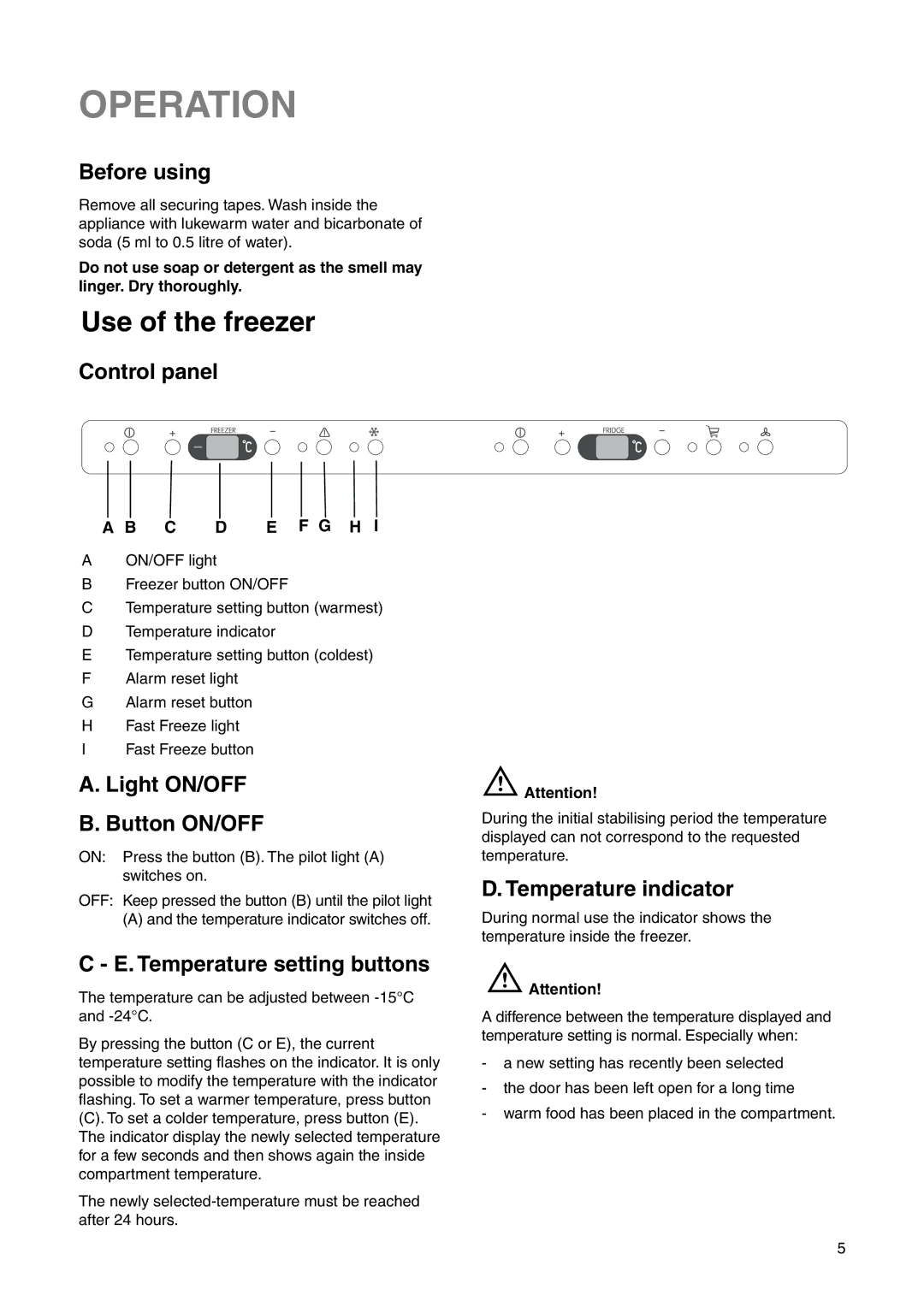 Zanussi ZI 9454 X manual Operation, Use of the freezer 