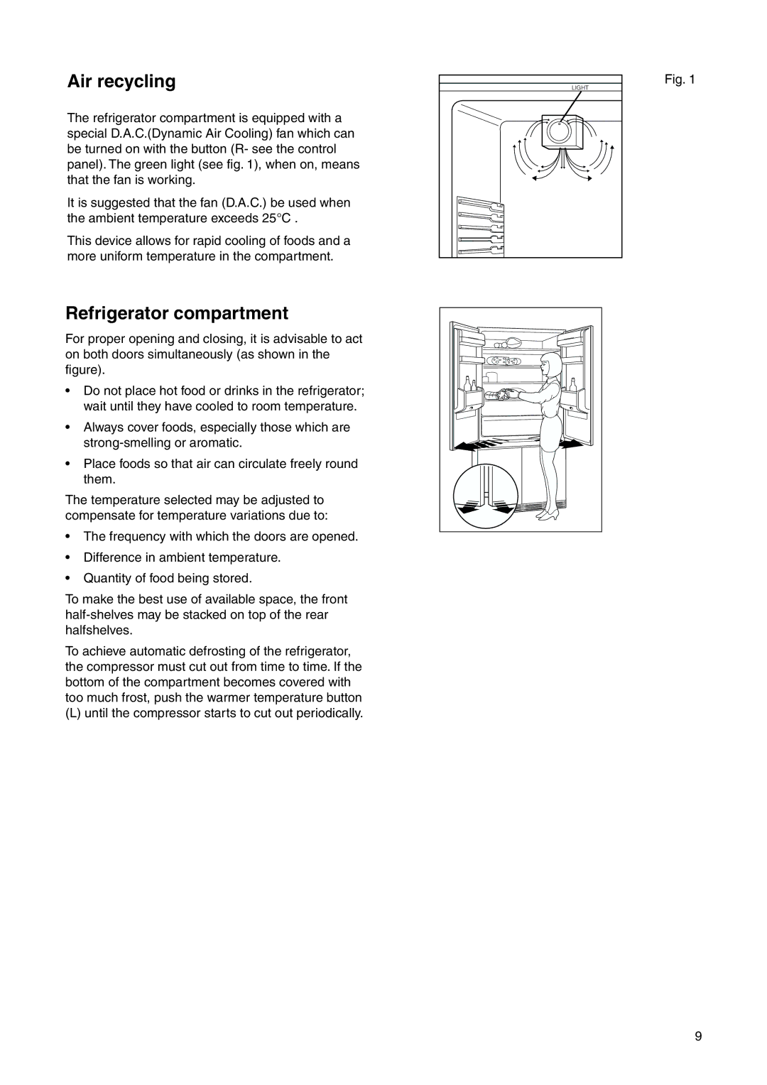 Zanussi ZI 9454 X manual Air recycling, Refrigerator compartment 