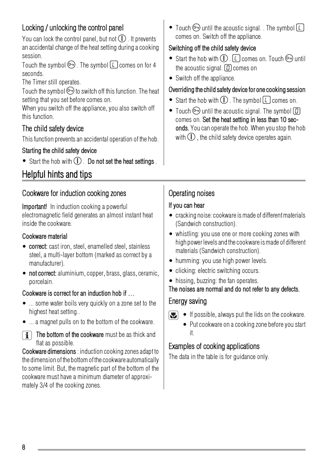 Zanussi ZIT64X manual Helpful hints and tips 