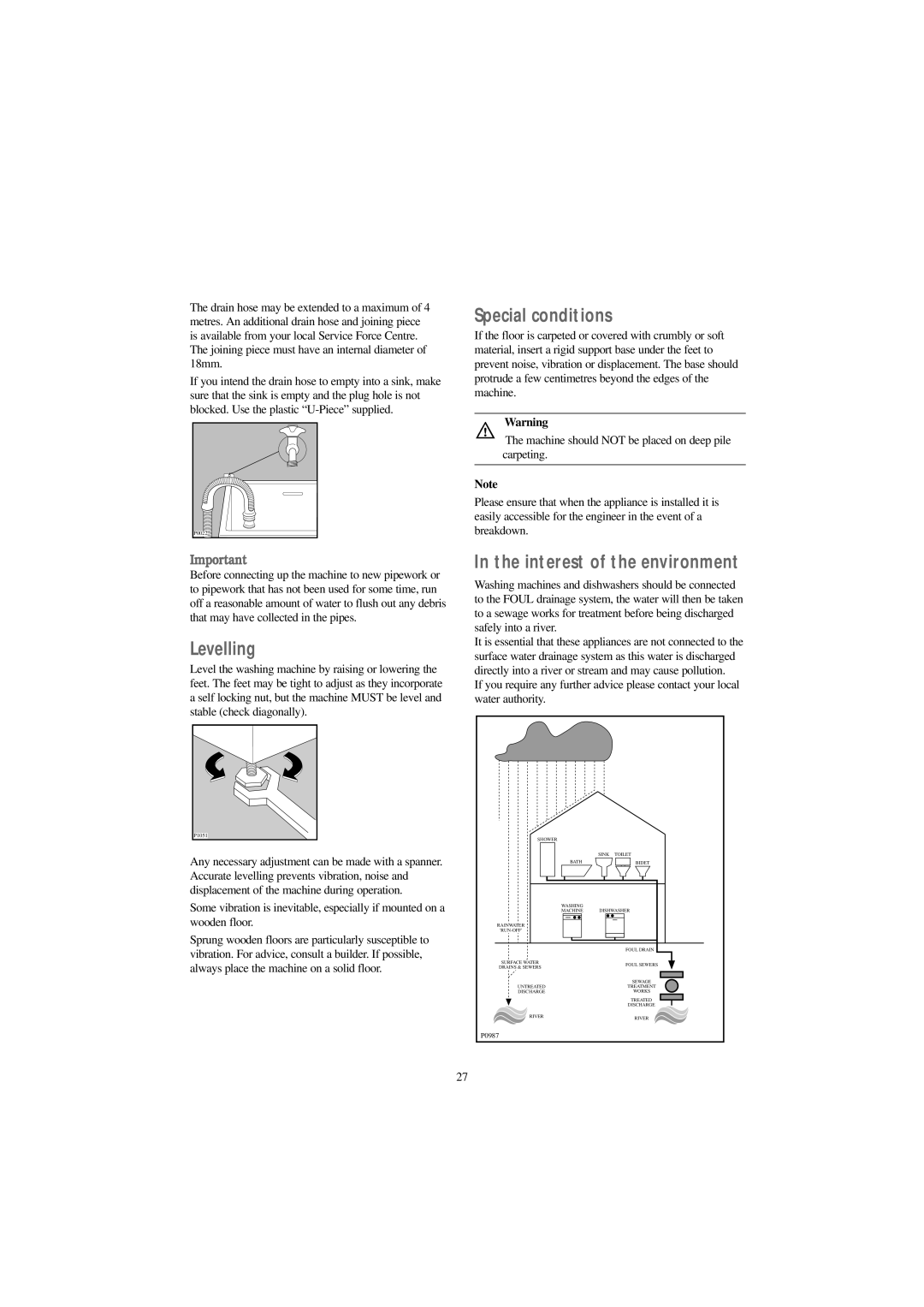 Zanussi ZJ 1217 manual Levelling, Special conditions, Interest of the environment 