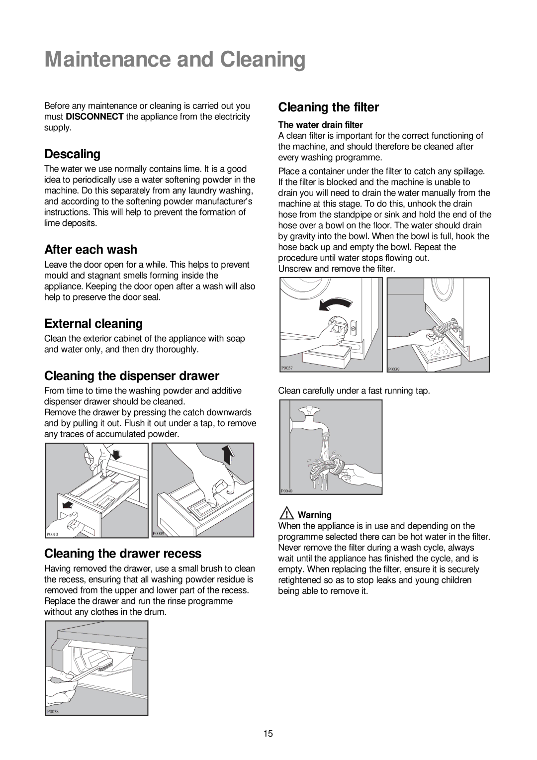 Zanussi ZJ 1284 manual Maintenance and Cleaning 