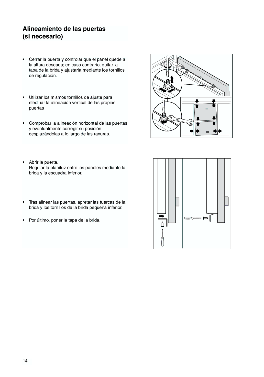 Zanussi ZJB 9476 X manual Alineamiento de las puertas si necesario 