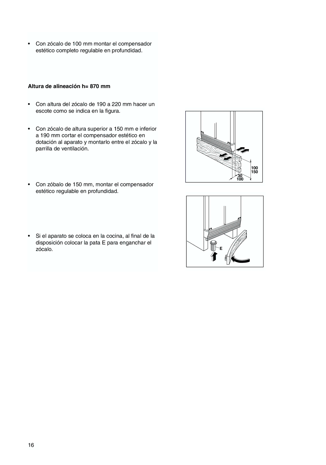 Zanussi ZJB 9476 X manual Altura de alineación h= 870 mm 