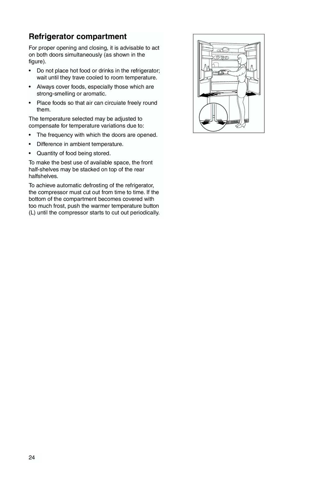 Zanussi ZJB 9476 X manual Refrigerator compartment 